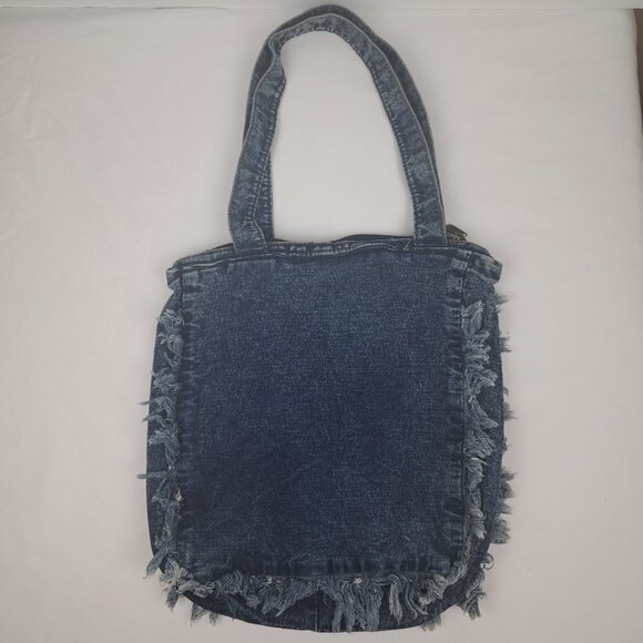 YAALI Denim Distressed Frayed Shoulder Tote Bag - Picture 3 of 16